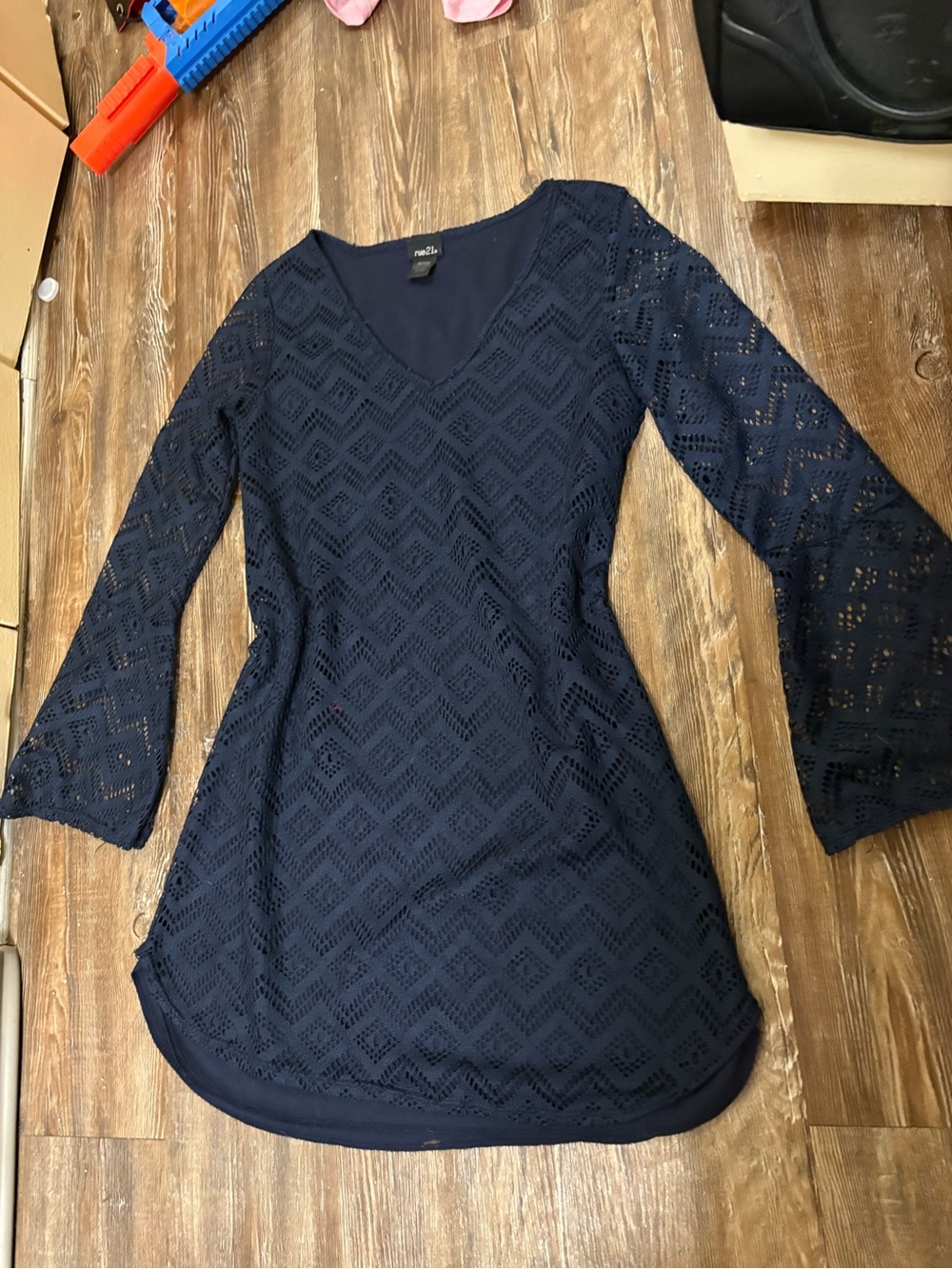 Rue21 Navy Lace V-Neck Long Sleeve Dress